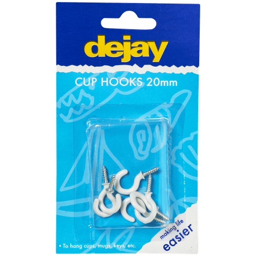 DEJAY PLASTIC COATED 4 PACK 50mm CUP HOOKS
