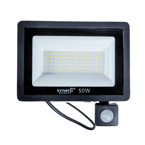 SYNERJI DAYLIGHT BLACK 6500K 50w LED FLOOD LIGHT WITH PIR SENSOR