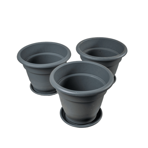 ADDIS 3 PIECE DARK GREY 26cm PLANT POT & SAUCER