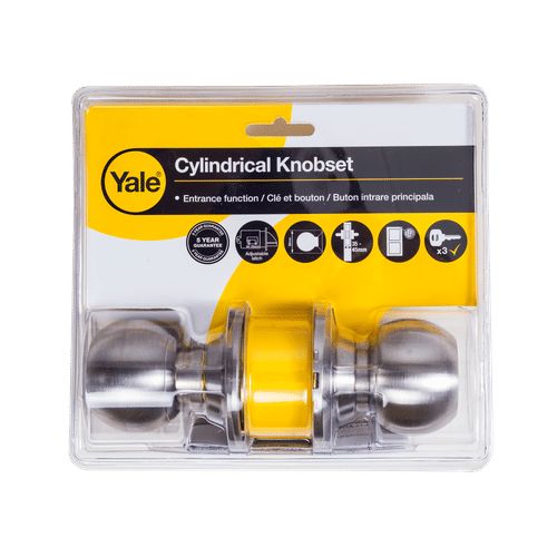 YALE ENTRANCE FUNCTION SATIN SILVER 60mm KNOBSET