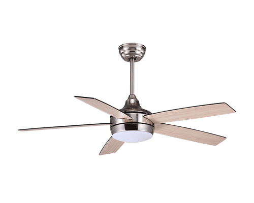 SYNERJI 52" 5 BLADE SATIN CHROME + LIGHT WOOD CEILING FAN