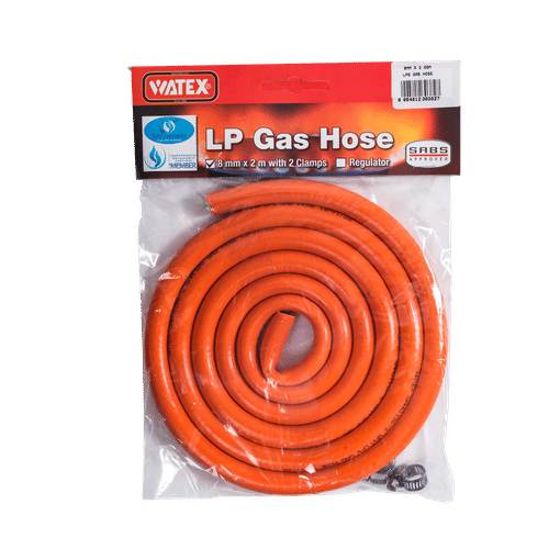 WATEX 8mm x 2m LOW PRESSURE GAS HOSE WITH 2 HOSE CLAMPS