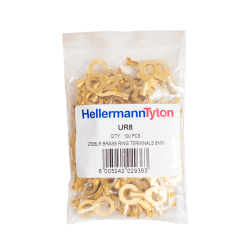 HELLERMANN TYTON BRASS 8mm RING TERMINAL