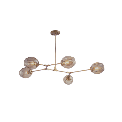 BRIGHTSTAR GOLD METAL & CHAMPAGNE COLOUR GLASS CHANDELIER