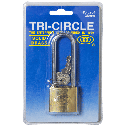TRI-CIRCLE LONG SHACKLE BRASS 38mm PADLOCK