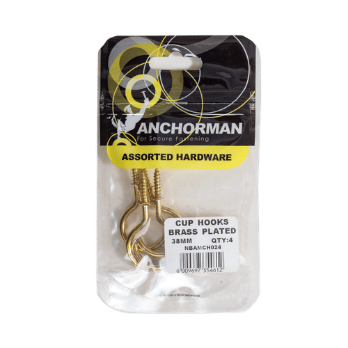 ANCHORMAN BRASS PLATED 38mm CUP HOOKS