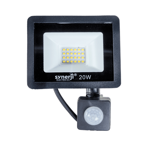 SYNERJI DAYLIGHT BLACK 6500K 20w LED FLOOD LIGHT WITH PIR SENSOR