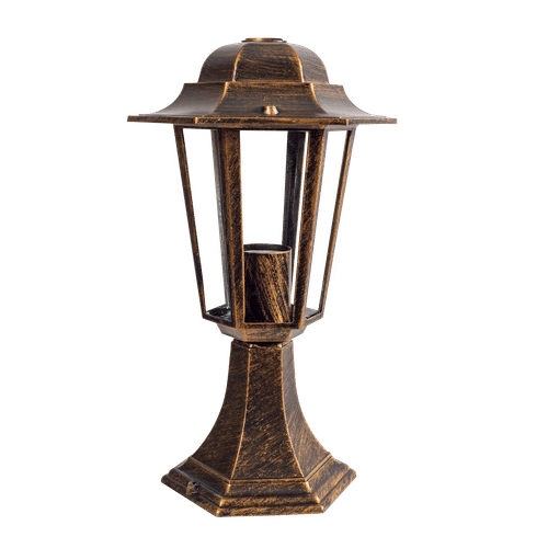 RADIANT ES BLACK & GOLD 6 PANEL PEDESTAL LANTERN