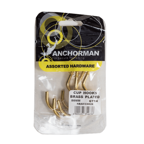 ANCHORMAN BRASS PLATED 50mm CUP HOOKS