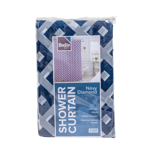 
NAVY DIAMOND SHOWER CURTAIN