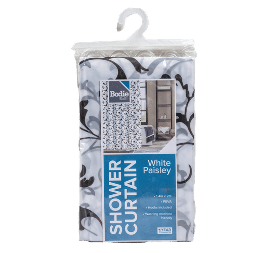 WHITE PAISLEY SHOWER CURTAIN