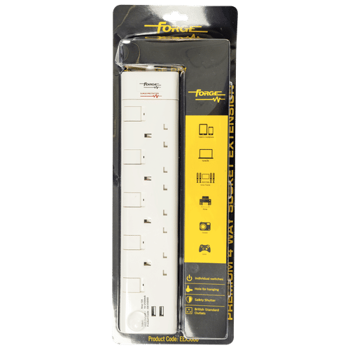 FORGE 4Way 13Amp SURGE EXTENSION WITH USB PORT