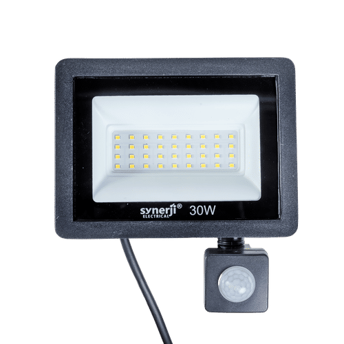 SYNERJI DAYLIGHT BLACK 6500K 30w LED FLOOD LIGHT WITH PIR SENSOR