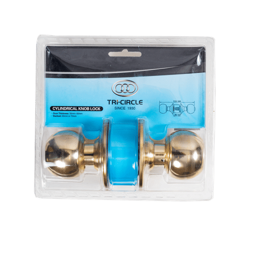 TRI-CIRCLE SP607-PB-ET-BLISTER ROUND HANDLE POLISHED BRASS DOOR LOCK