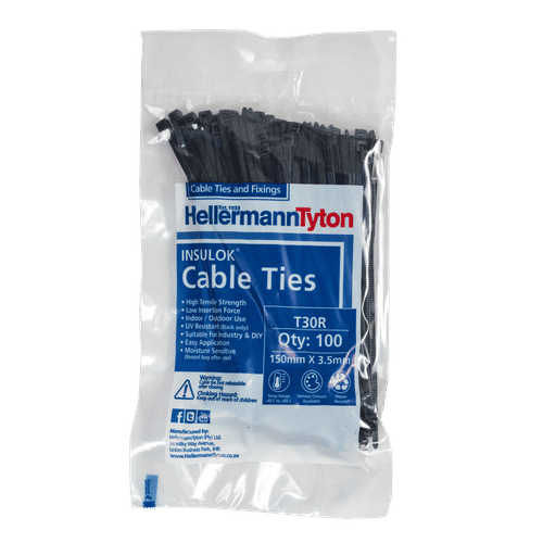 HELLERMANN TYTON INSULOK BLACK 148x3.5mm CABLE TIES