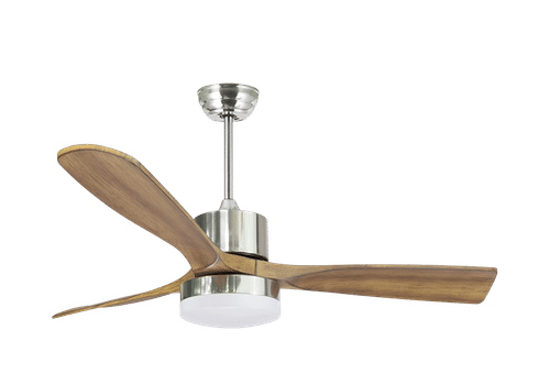 SYNERJI 52" 3 BLADE SATIN CHROME BODY + LIGHT WOOD BLADES CEILING FAN 