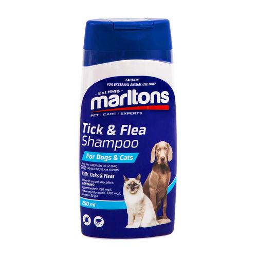 MARLTONS 250ml TICK & FLEA SHAMPOO FOR DOGS & CATS 