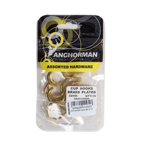 ANCHORMAN BRASS PLATED 32mm CUP HOOKS