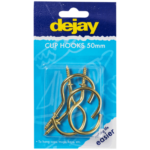 DEJAY BRASS 4 PACK 50mm CUP HOOKS