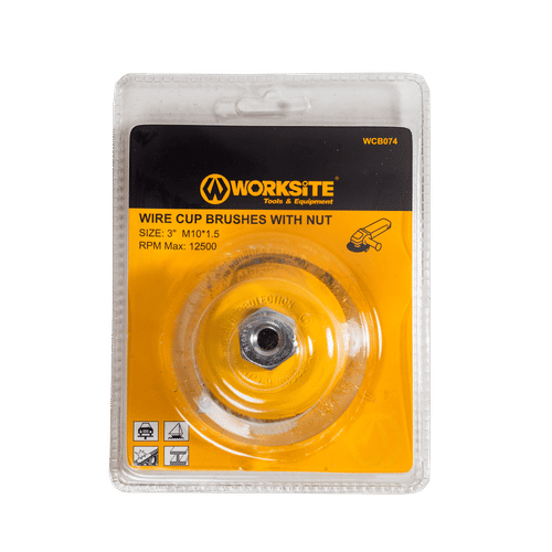 WORKSITE 75mm WIRE CUP BRUSH WITH M10 NUT