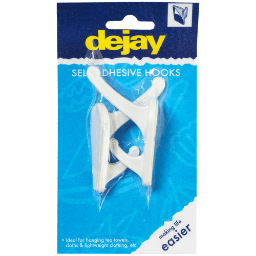 DEJAY SELF ADHESIVE PLASTIC 2pc DOUBLE HOOK