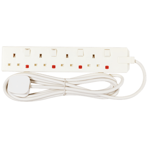 SWE 4GANG 3m 3CORE 13a EXTENSION SOCKET SWITCHED + PLUGTOP WHITE