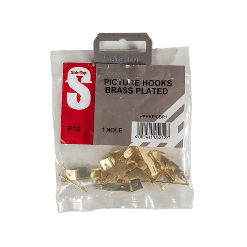 SAFETOP BRASS PLATED 1 HOLE PICTURE HOOK WITH PIN