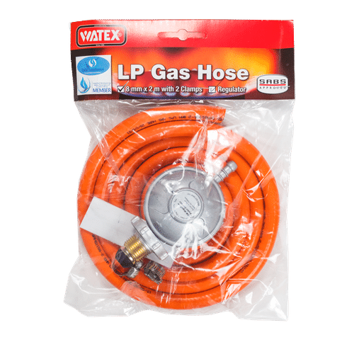 WATEX 8mmx2m LOW PRESSURE GAS HOSE WITH 2 HOSE CLAMPS & GAS REGULATOR