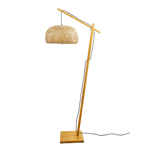 BRIGHTSTAR WOOD & METAL FLOOR LAMP WITH BAMBOO SHADE