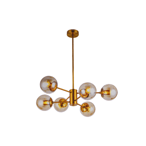 BRIGHTSTAR GOLD METAL & AMBER GLASS CHANDELIER