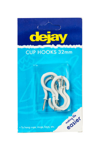 DEJAY PVC WHITE 6 PACK 32mm CUP HOOKS
