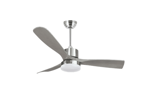 SYNERJI 52" 3 BLADE SATIN CHROME BODY + GREY WOOD BLADES CEILING FAN