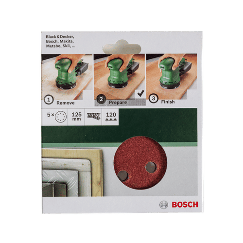 BOSCH ROUND 120 GRIT 125mm ORBITAL SAND SHEETS