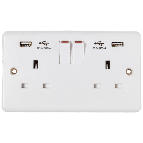 KENGO CURVE WHITE 2 GANG 13a SOCKET OUTLET  + 2xUSB PORTS