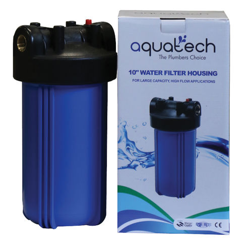 AQUATECH 10x4.5" FILTER HOUSING+3/4" PRESSURE RELIEF BRASS PORT+WRENCH+BRACKET 