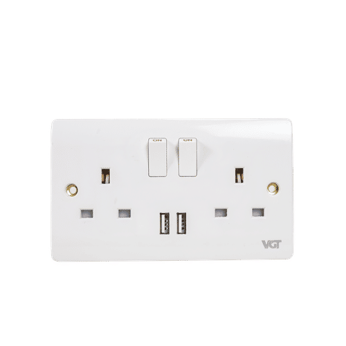 VGT 13a FLUSH DOUBLE SWITCHED SOCKET OUTLET + USB