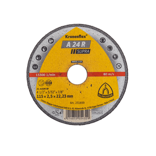 KLINGSPOR SUPRA DEPRESSED CENTER 115x6x22mm STEEL GRINDING DISC