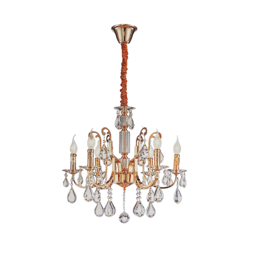 BRIGHTSTAR IRON, CLEAR GLASS & CRYSTAL CHANDELIER