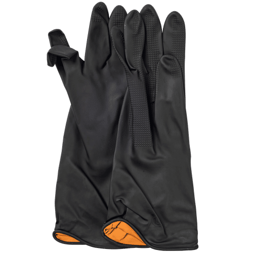 ACID RESISTANT BLACK 35cm RUBBER GLOVES