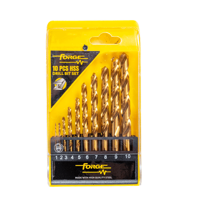 FORGE 10 PIECE HSS 1-10mm DRILL BIT SET