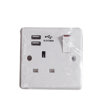 KENGO CURVE SWITCH WHITE 1 GANG 13a SOCKET OUTLET x2 USB PORTS