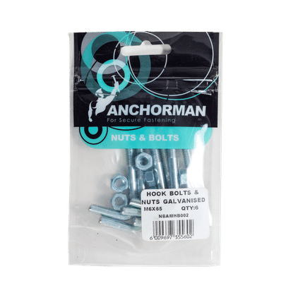 ANCHORMAN GALVANISED M6x65mm HOOK BOLTS & NUTS
