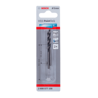 BOSCH PROFESSIONAL POINT TEQ 3x33x61mm HSS DRILL BIT
