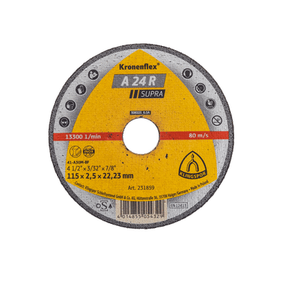 KLINGSPOR SUPRA DEPRESSED CENTER 115x6x22mm STEEL GRINDING DISC