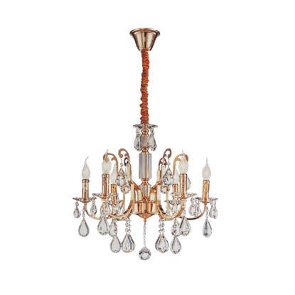 BRIGHTSTAR IRON, CLEAR GLASS & CRYSTAL CHANDELIER