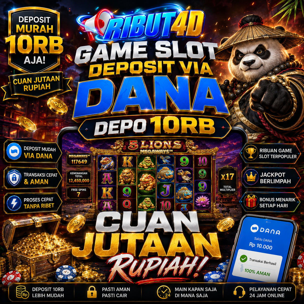RIBUT4D : Game Slot Deposit Via DANA Depo 10rb Cuan Jutaan Rupiah