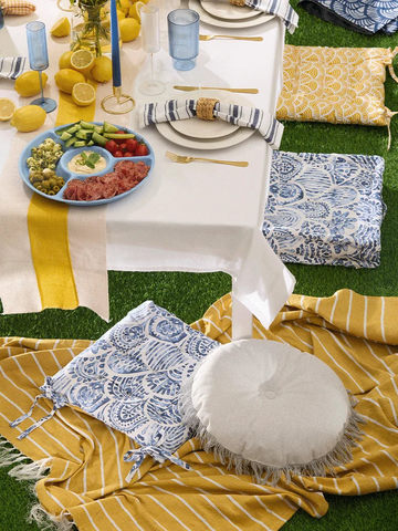 Grey Round Fringe Outdoor Chair Pad