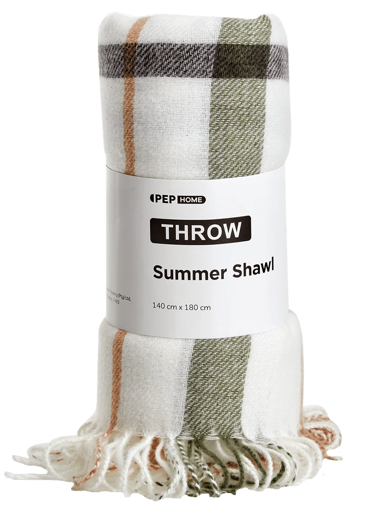 White Green Brown Plaid Throw Blanket