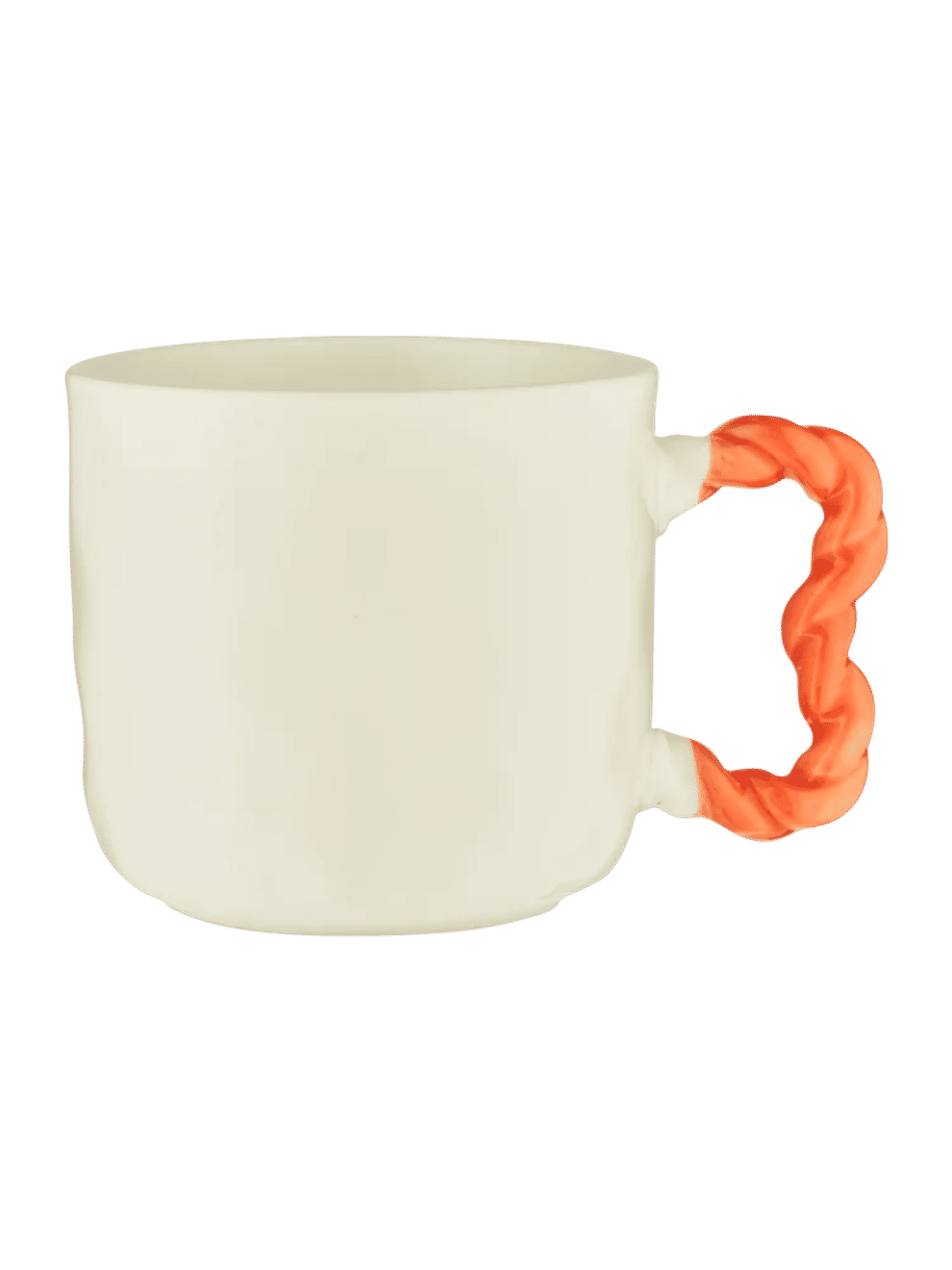 White Ceramic Mug with Orange Twisted Handle