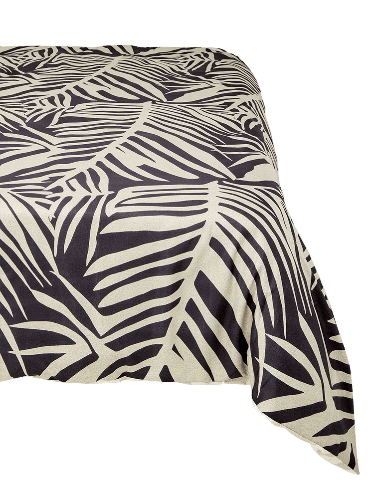 King Bed Duvet Cover Black Cream Tropical Leaf Print
